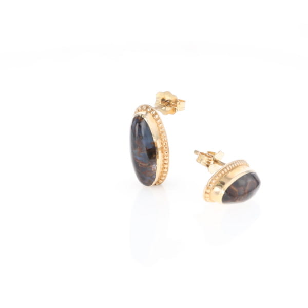 Natural pietersite oval inlaid milgrain earrings
