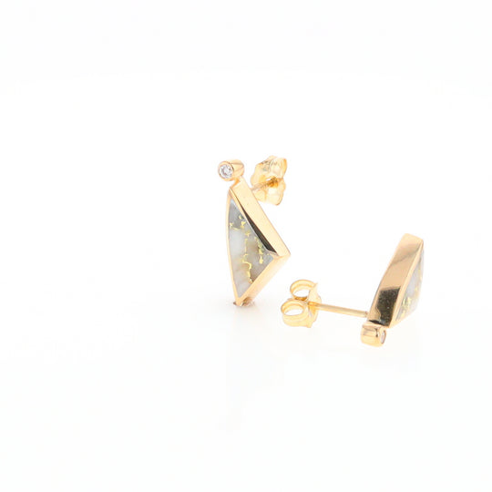 Gold Quartz Earrings Triangle Shape Inlaid with .04ct Round Diamonds - G2