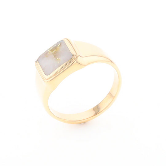 Gold Quartz Ring Square Inlaid Design