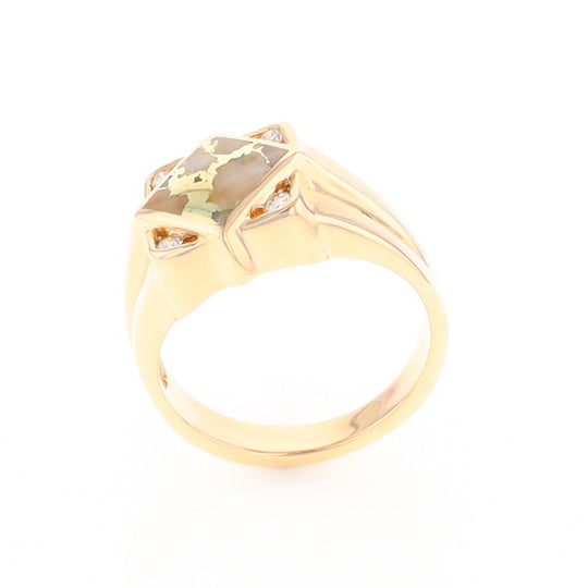 Gold Quartz Mens Ring with Diamond Accents