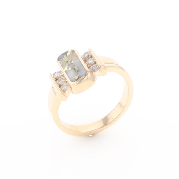 Gold Quartz Ring Oval Inlaid Design with .24ctw Round Diamonds