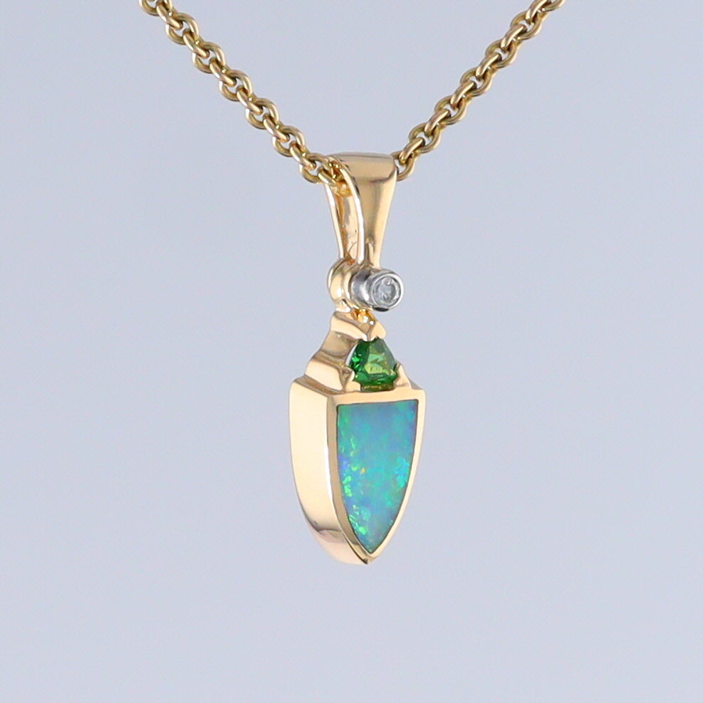 Opal Shield Pendant with Tsavorite