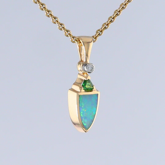 Opal Shield Pendant with Tsavorite