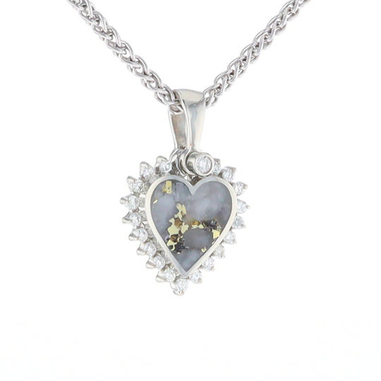 G2 Gold Quartz Pendant Heart Inlaid .21ctw Diamond Halo Design Pendant