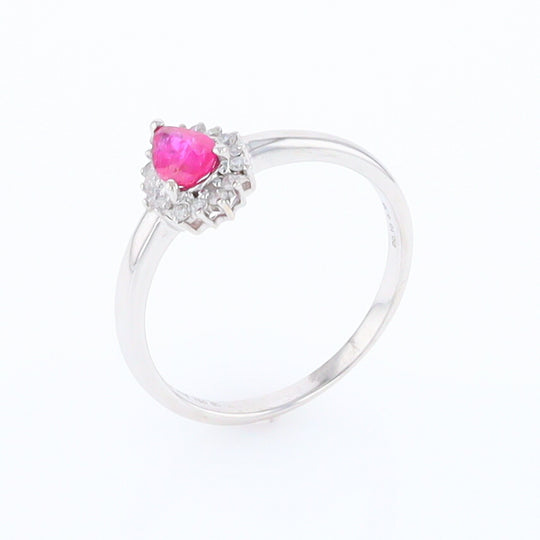 Natural Pear Cut Ruby with Diamond Halo 18K White Gold