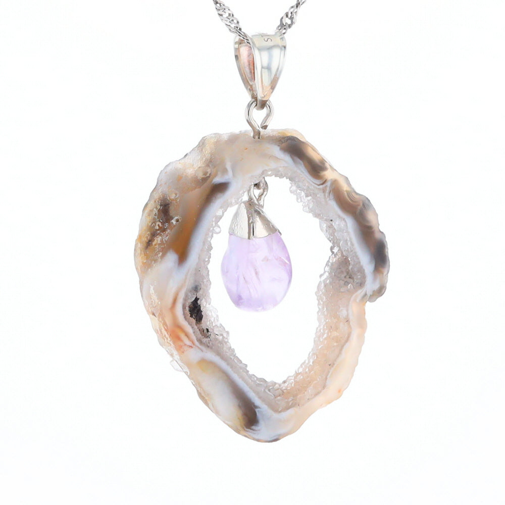 Druzy Quartz With Dangling Amethyst Pendant