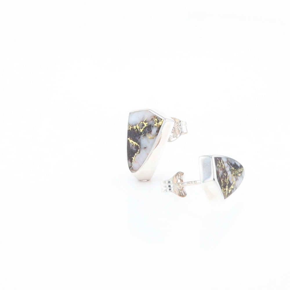 Sterling Silver Gold Quartz Inlaid Shield Stud Earrings - G3