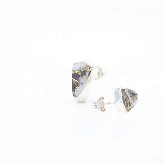 Sterling Silver Gold Quartz Inlaid Shield Stud Earrings - G3