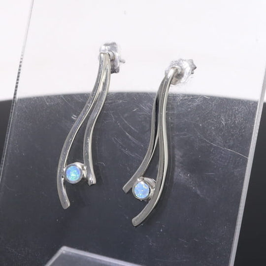 Opal Earrings Round Inlaid Double Curved Bar Design Studs
