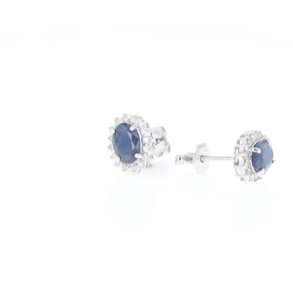 Oval Blue Sapphire Earrings With Halo
