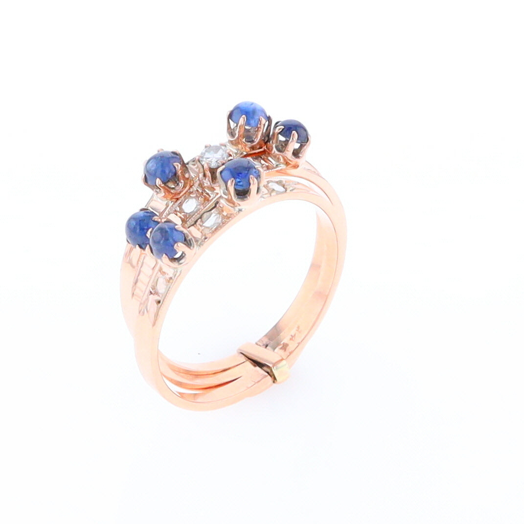 Vintage Sapphire and Diamond Stacked Trio Ring