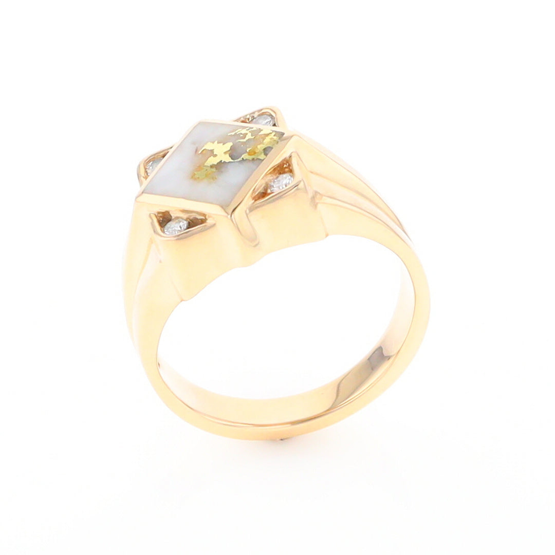 Gold Quartz Mens Ring with Diamond Accents