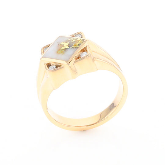 Gold Quartz Mens Ring with Diamond Accents