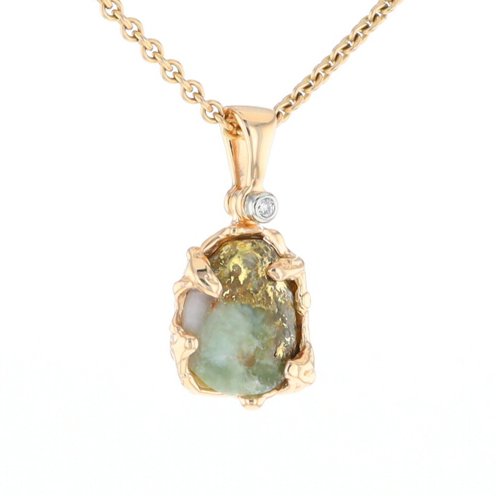 Serpentine & Gold Quartz Freeform Pendant