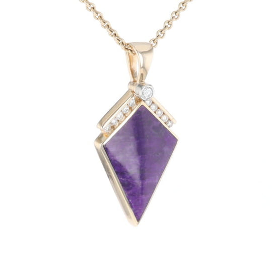 Sugilite Kite Shape Inlaid Pendant with 0.19ctw Diamonds