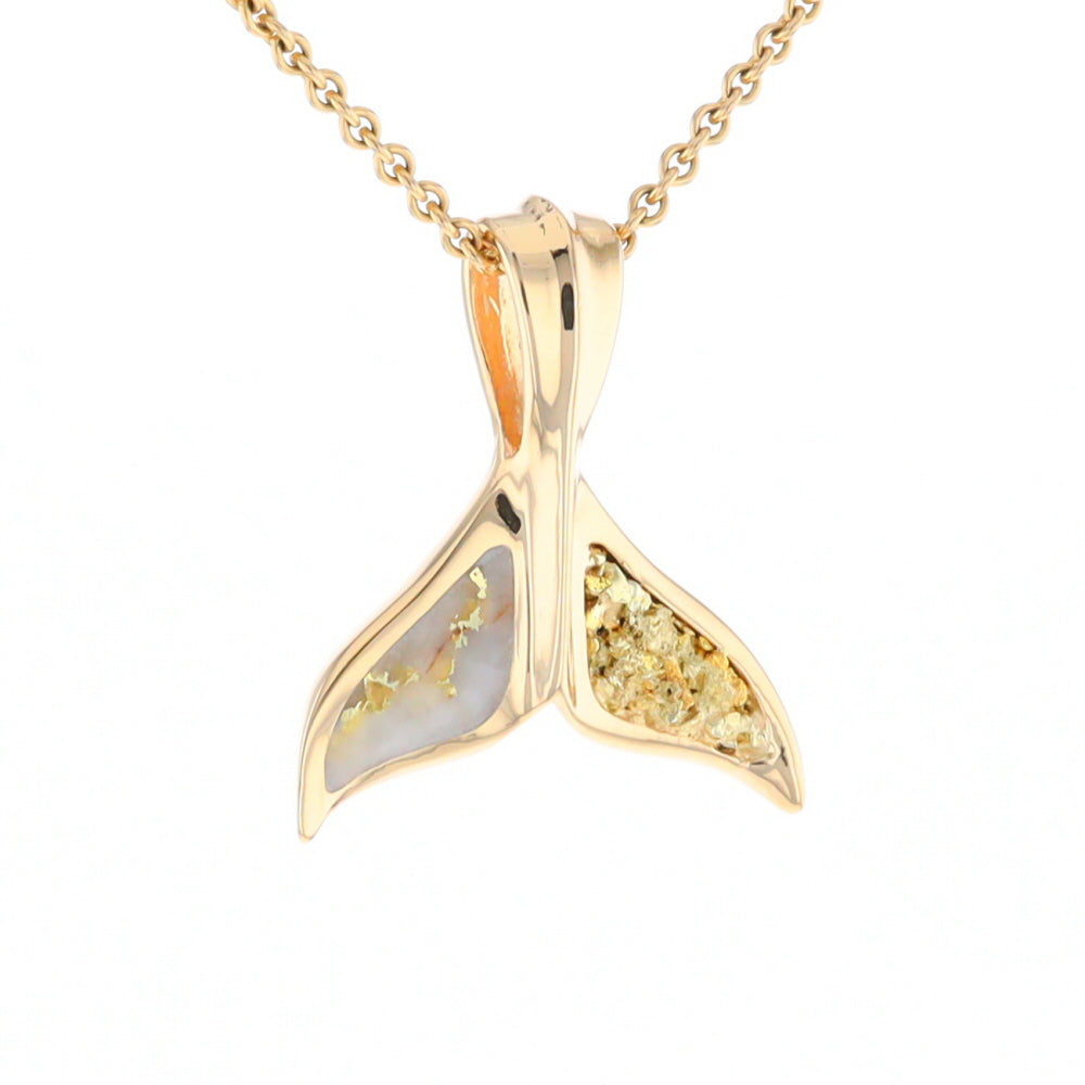 Whale Tail Natural Gold Quartz and Nuggets Inlaid Pendant