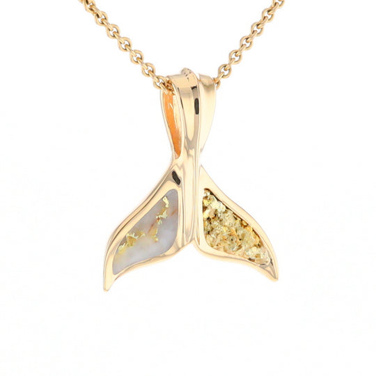 Whale Tail Natural Gold Quartz and Nuggets Inlaid Pendant