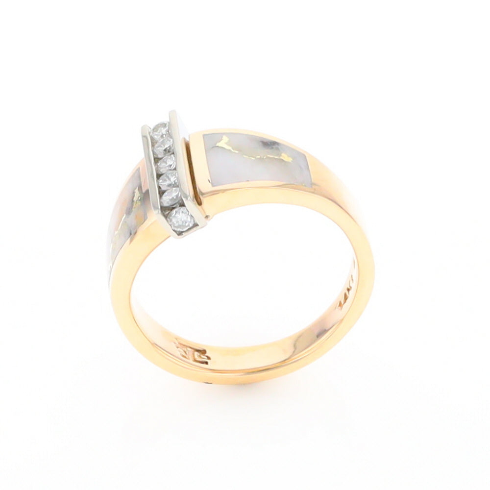 Gold Quartz Ring Double Sided Inlaid Design with .23ctw Diamonds