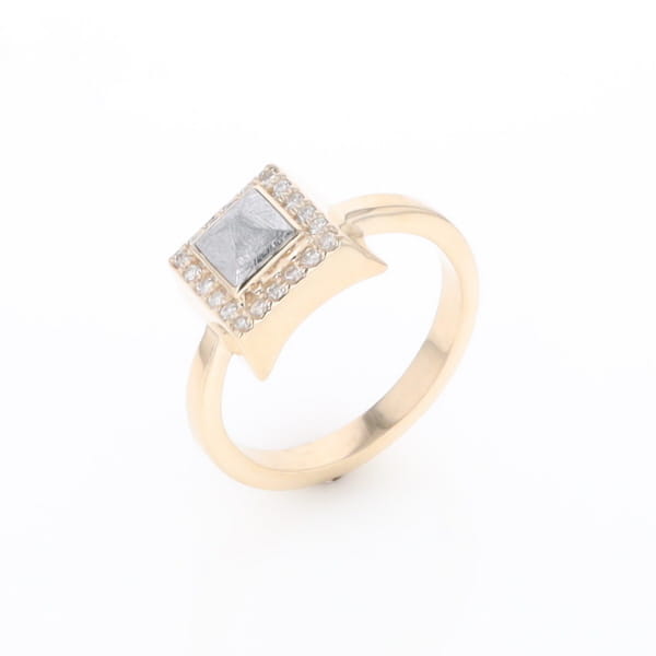 Meteorite Ring Square Inlaid Halo .14ctw Diamonds Design