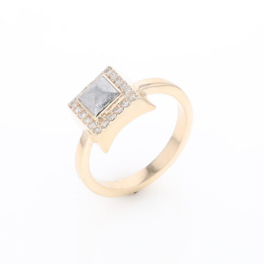 Meteorite Ring Square Inlaid Halo .14ctw Diamonds Design
