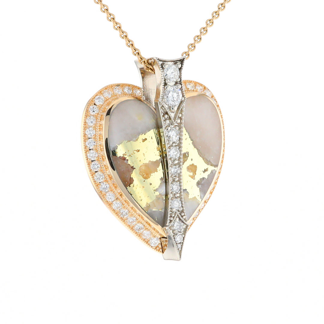 Gold Quartz Necklace Cupid's Revenge 2.24ctw Diamonds Heart Pendant