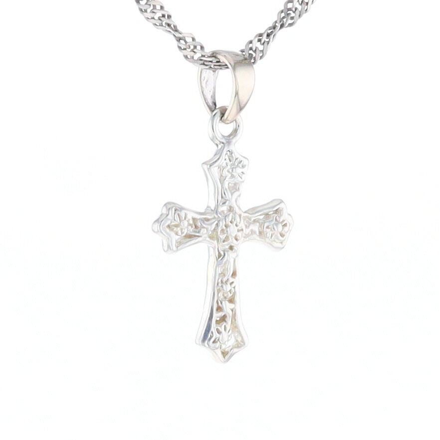 Sterling Silver Flower Cross Pendant