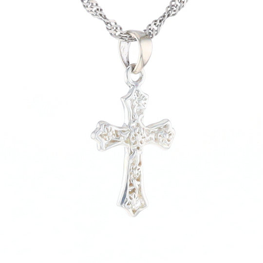 Sterling Silver Flower Cross Pendant