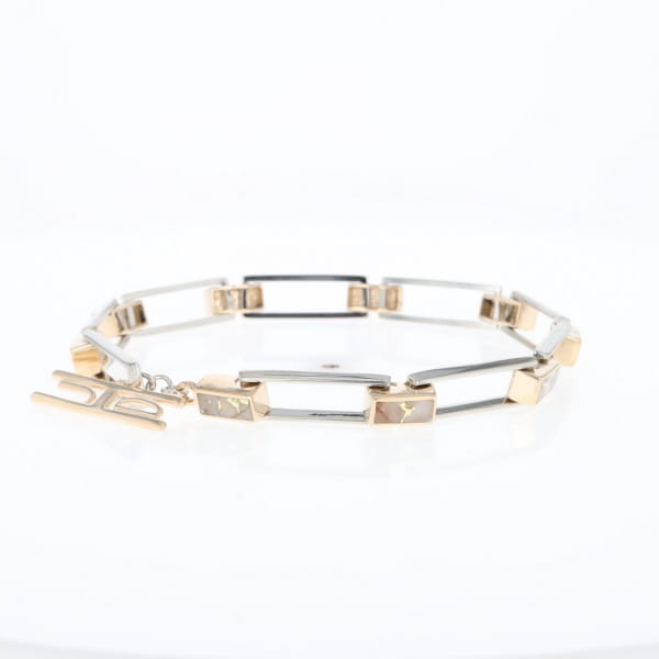 Gold Quartz Bracelet Rectangle Link Inlaid with Toggle Clasp G2