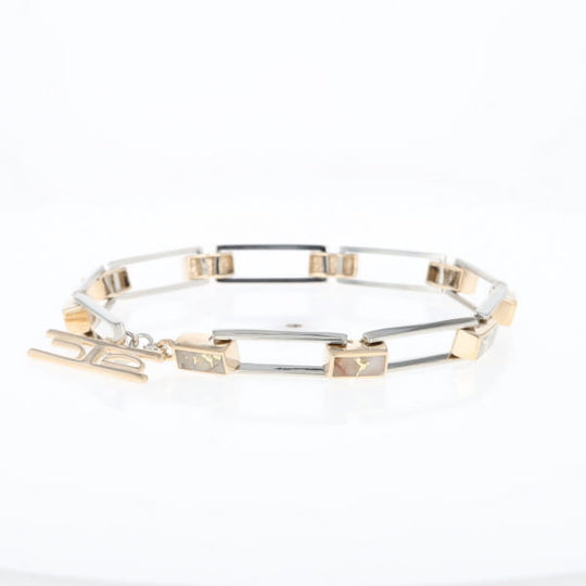 Gold Quartz Bracelet Rectangle Link Inlaid with Toggle Clasp G2