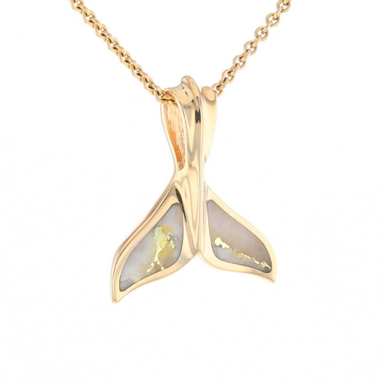 Whale Tail Necklaces Gold Quartz Double Sided Inlaid Sea Life Pendant