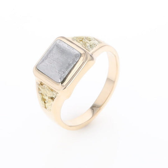 Meteorite Ring Square Inlaid Center Design with Natural Nugget Sides