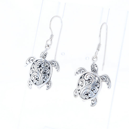 Silver Turtle Dangle Earrings