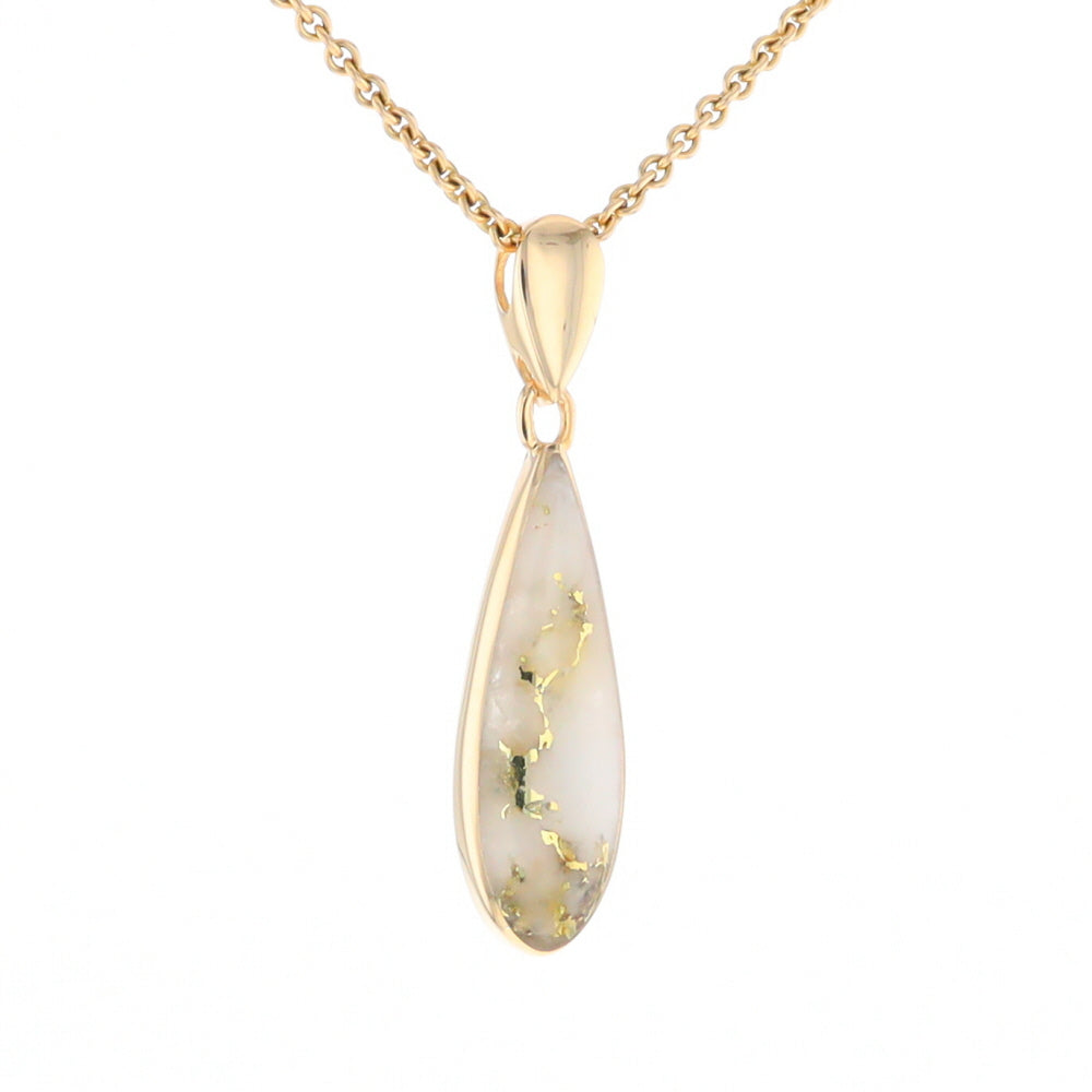 Gold Quartz Pendant Tear Drop Inlaid Design G2