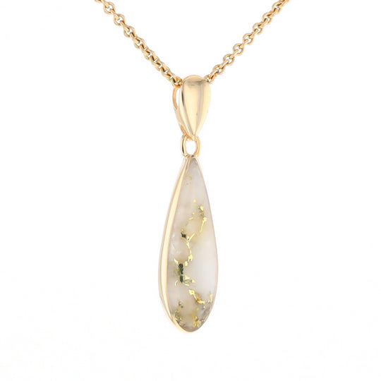 Gold Quartz Pendant Tear Drop Inlaid Design G2