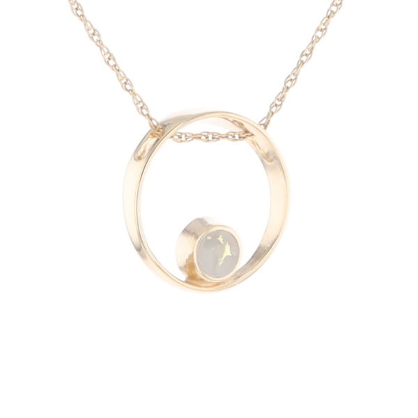 Gold Quartz Pendant Open Circle Design Round Inlay Pendant