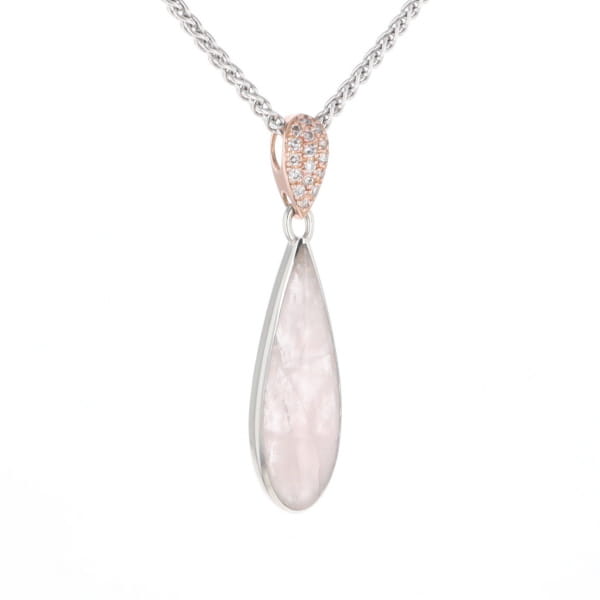 Rose Quartz Teardrop Inlaid Pendant with .11ctw diamonds