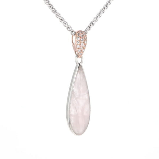 Rose Quartz Teardrop Inlaid Pendant with .11ctw diamonds