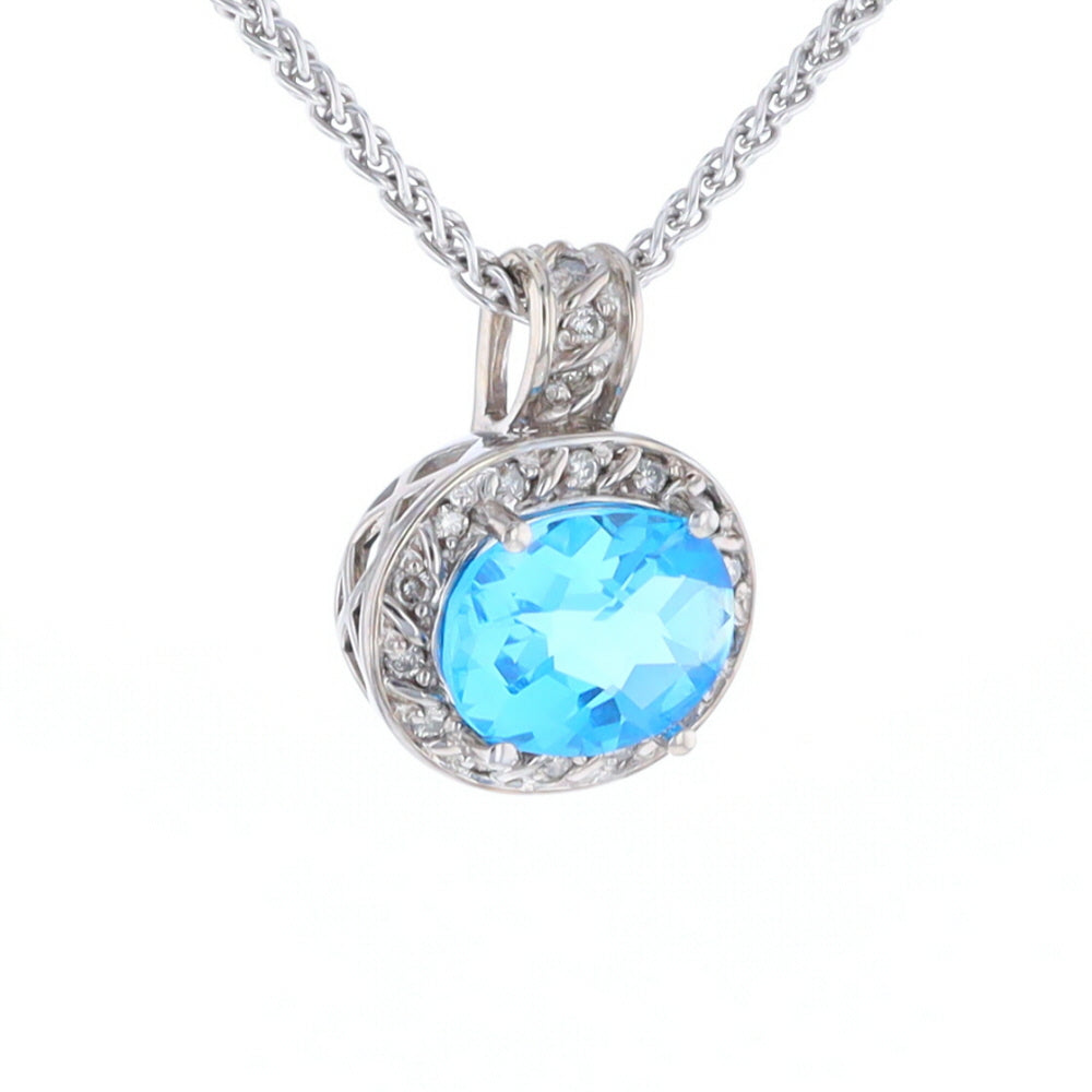 Blue Topaz Oval Halo Pendant