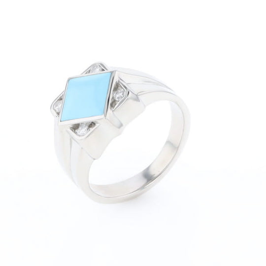Natural Sleeping Beauty Turquoise ring diamond shape inlaid design with .16ctw round diamonds