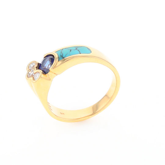 Turquoise Inlaid Ring with Sapphire and 0.23ctw Diamonds