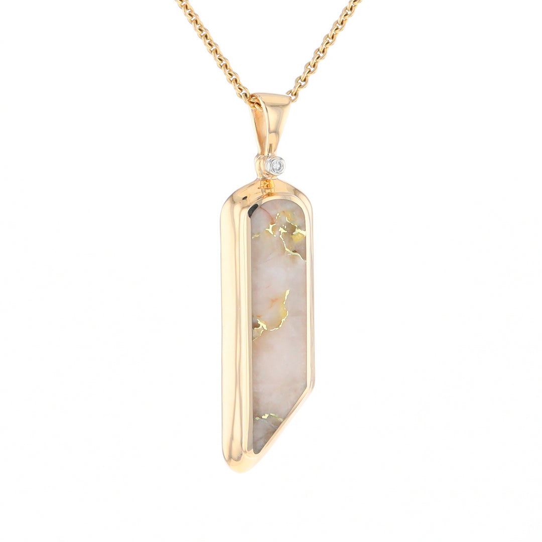 Gold Quartz Long Geometric Inlaid Pendant