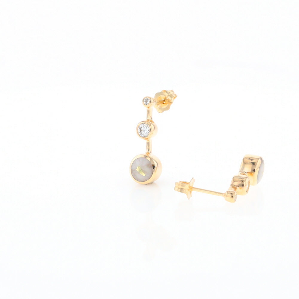 Gold Quartz Round Inlay with Diamond Accents Stud Earrings G2