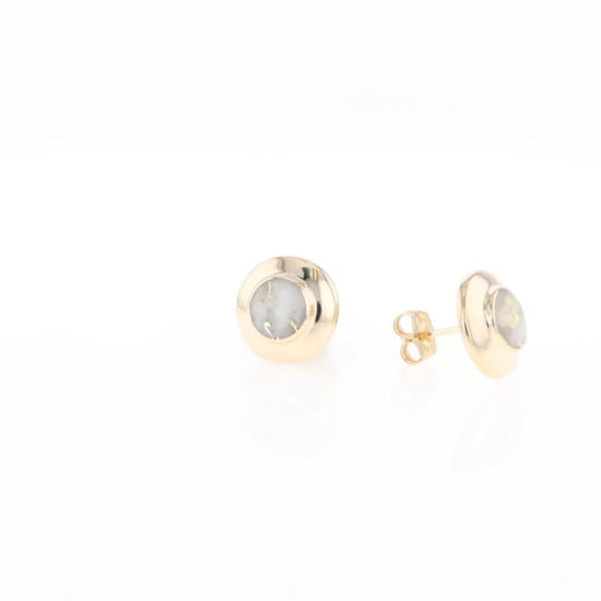 Gold Quartz Earrings Round Inlaid Design