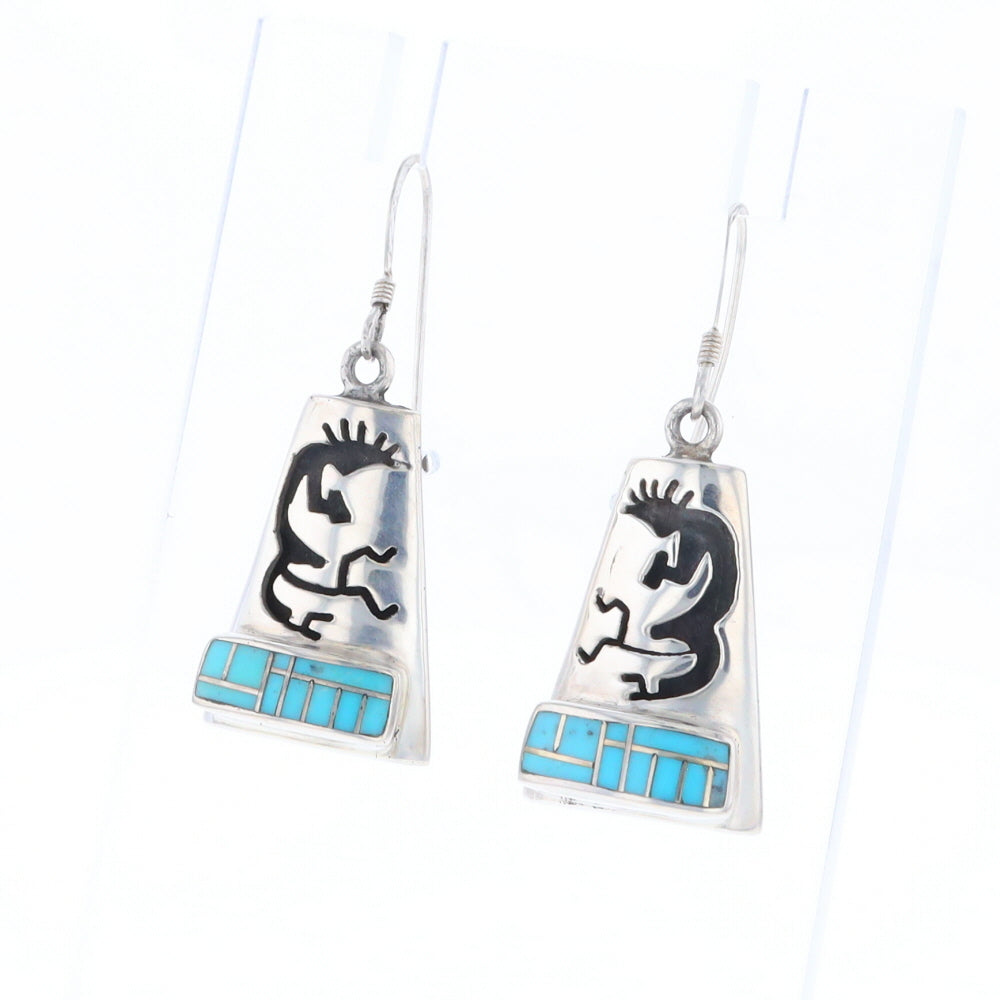 Turquoise Triangular Kokopelli Dangle Earrings