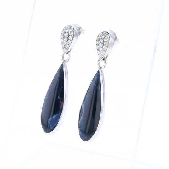 Natural Pietersite Inlaid Teardrop 0.22ctw Diamond Earrings