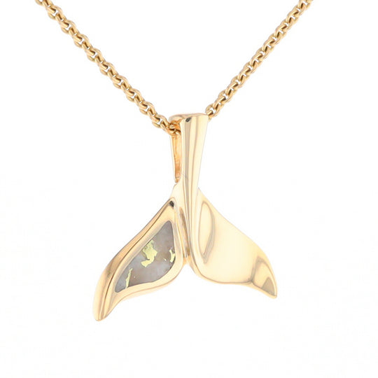 Whale Tail Necklaces Single Sided Gold Quartz Inlaid Sea life Pendant