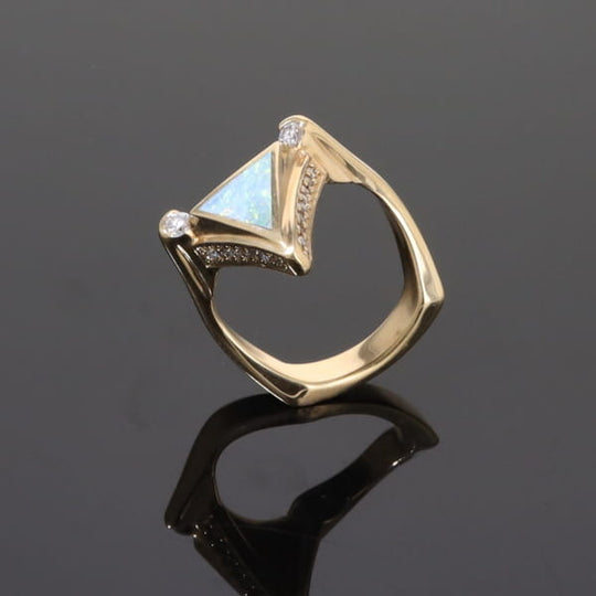 Opal Rings Triangle Inlaid Design with .31ctw Round Diamonds