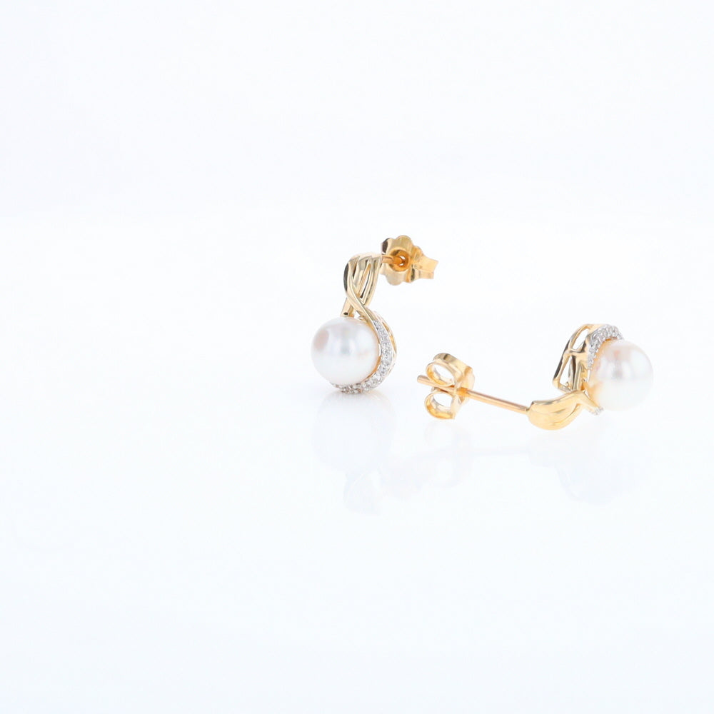 Pearl Drop Earrings with Diamond Halos