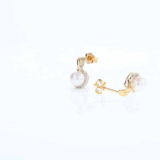 Pearl Drop Earrings with Diamond Halos