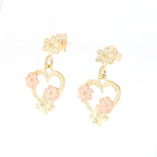 Black Hills Gold Heart & Flower Drop Earrings